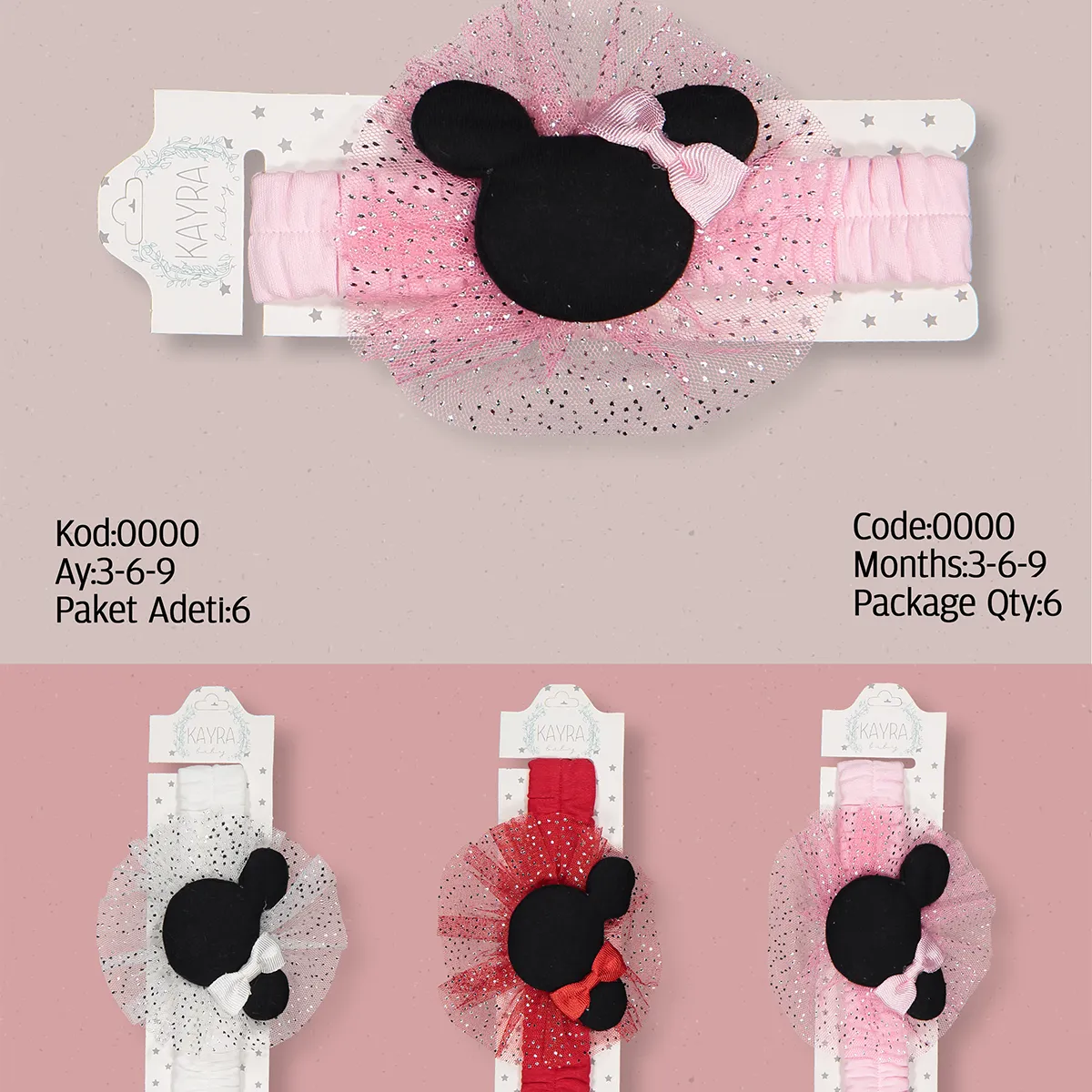 Baby Headband — Tulle detail — Set pieces: 6 — 3-6-9- months — 6102KB