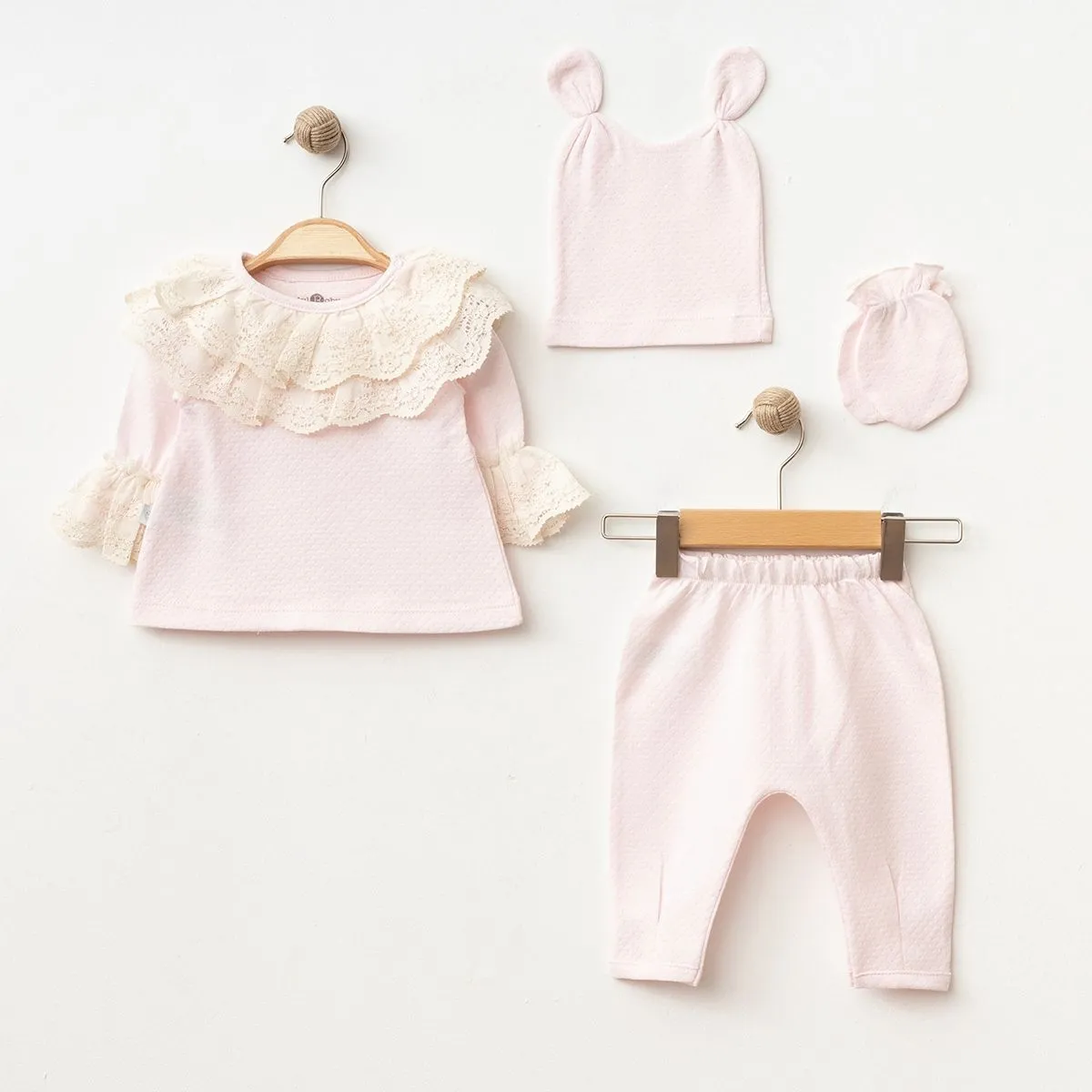 Girls' Outfit Set — Jacquard, Broderie detail — Set pieces: 4 — 0/3-0/3-3/6 months — 2010IB