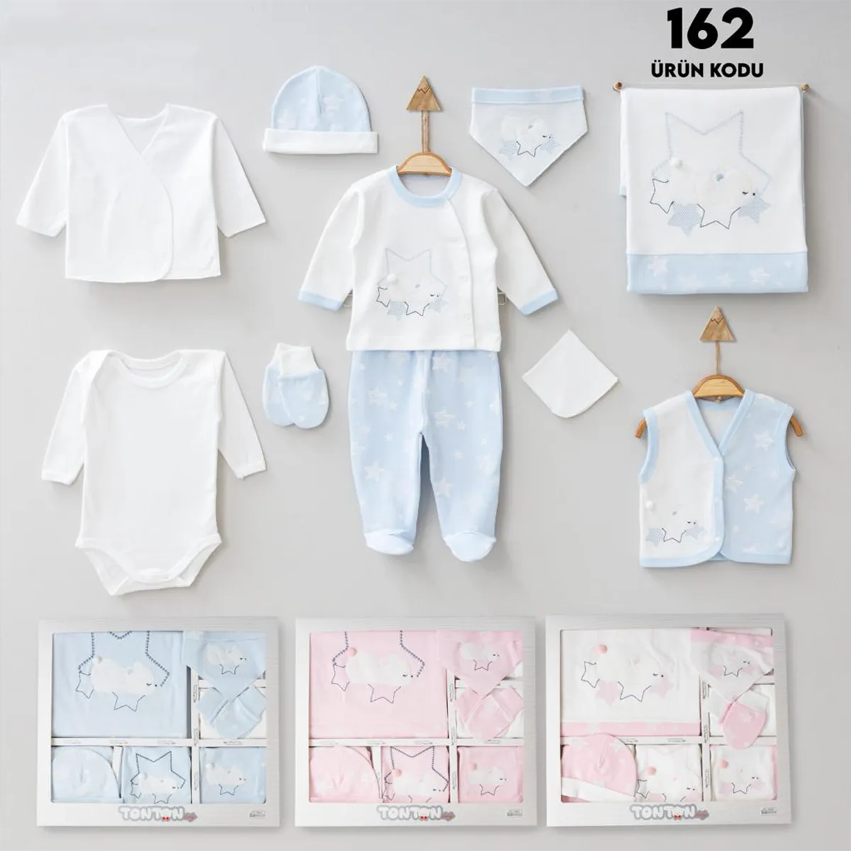 Newborn Going-Home Set — Bear motif, Star motif — Set pieces: 10 — 0-3 months — 162TT