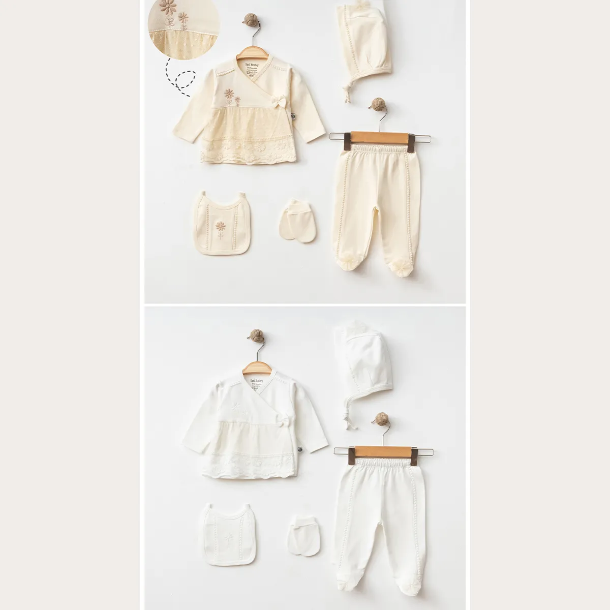 Newborn Going-Home Set — Embroidery, Floral motif — Set pieces: 5 — 0/3-0/3-3/6 months — 5014IB