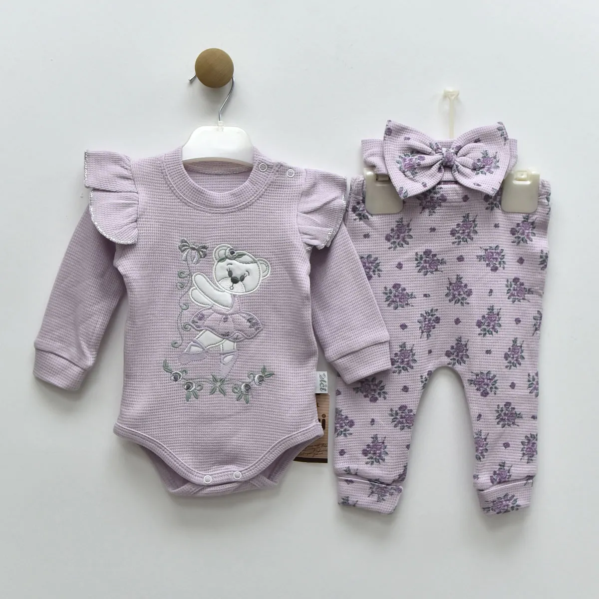 Girls' Outfit Set — Embroidery, Bear motif — 3-6-9 months — 6894LG