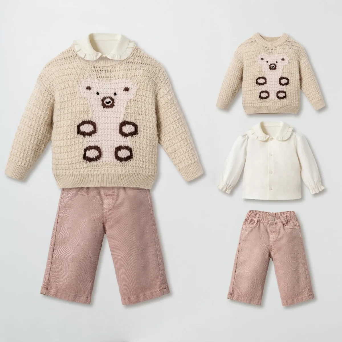 Girls' Outfit Set — Knit fabric, Bear motif — 9-24 months — 4709MY