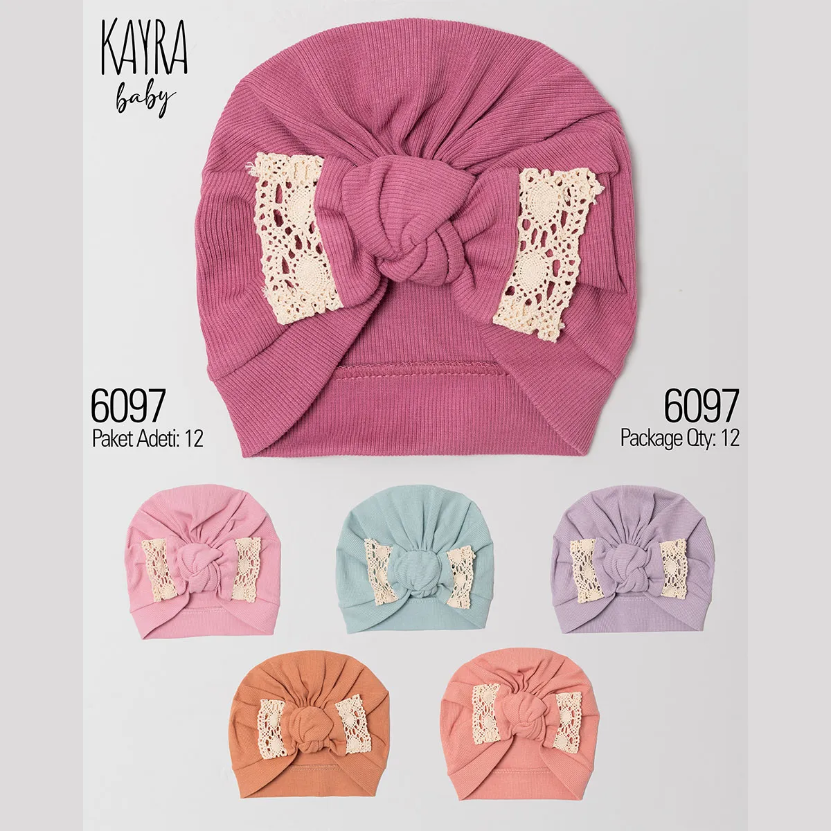 Baby Hats, Headbands, Bow Ties & Hair Clips — Ribbed texture, Broderie detail — Set pieces: 12 — 3-6-9 months — 6097KB