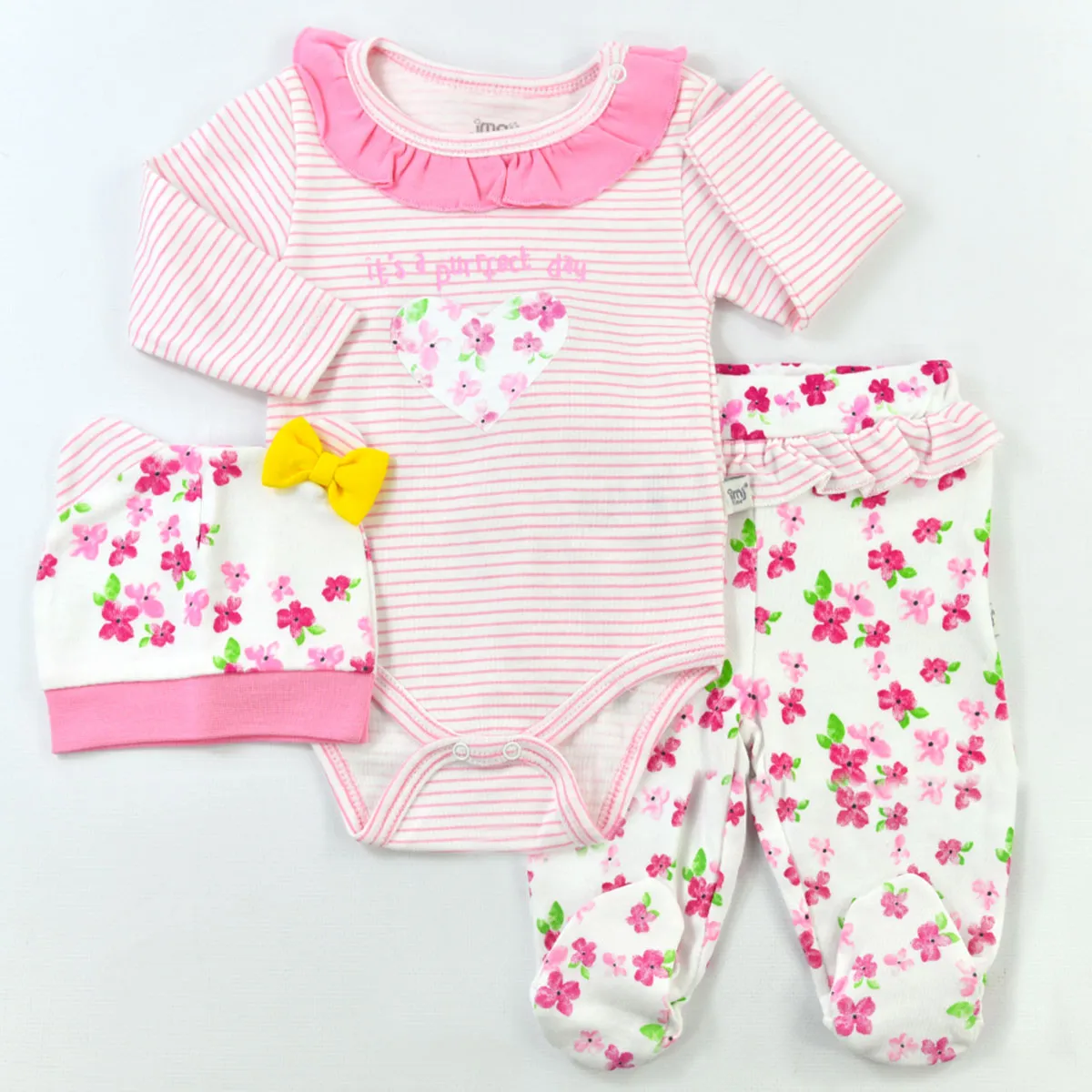 Girls' Outfit Set — Floral motif, Covered feet — Set pieces: 3 — 3145İM