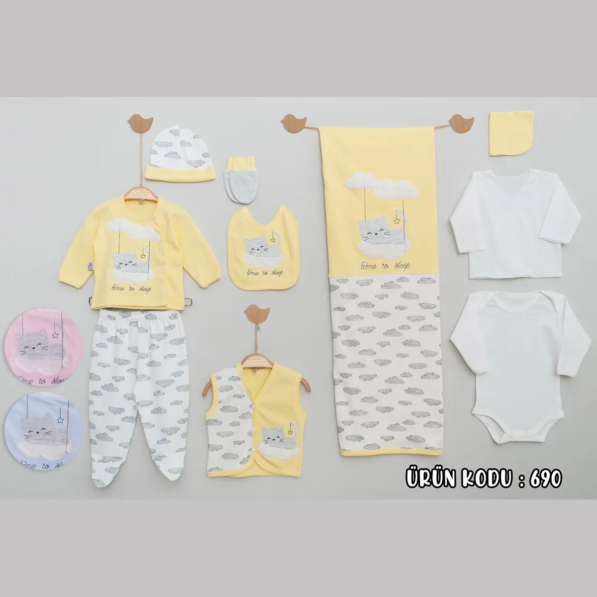 Newborn Going-Home Set — Embroidery, Cat motif — Set pieces: 10 — 0-3 months — 690GB