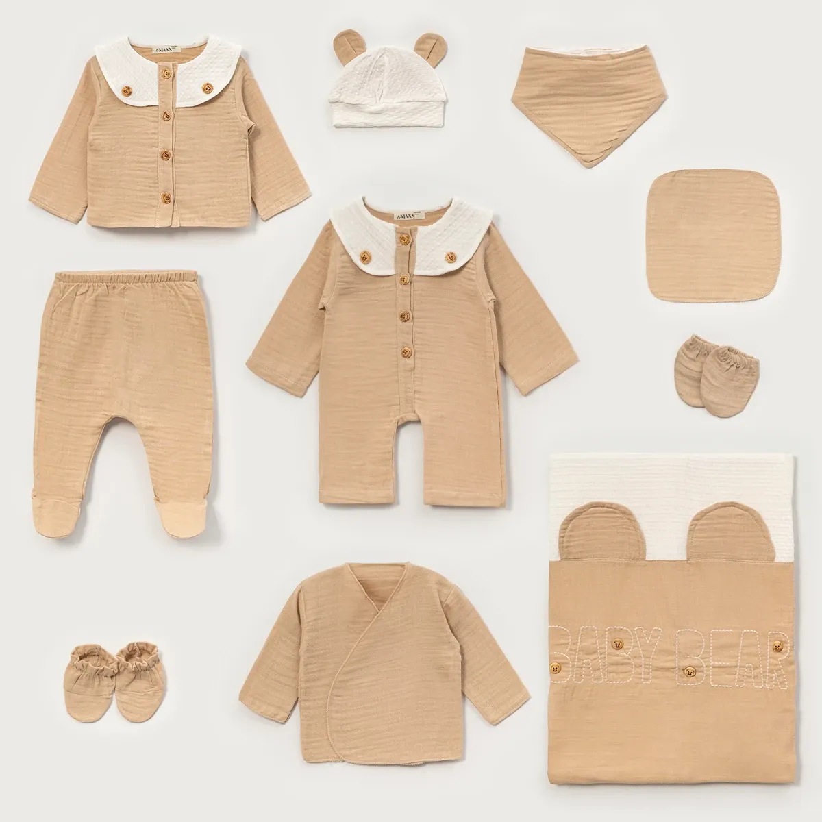 Newborn Going-Home Set — Muslin, Bear motif — Set pieces: 10 — 0-3 months — 60005LV