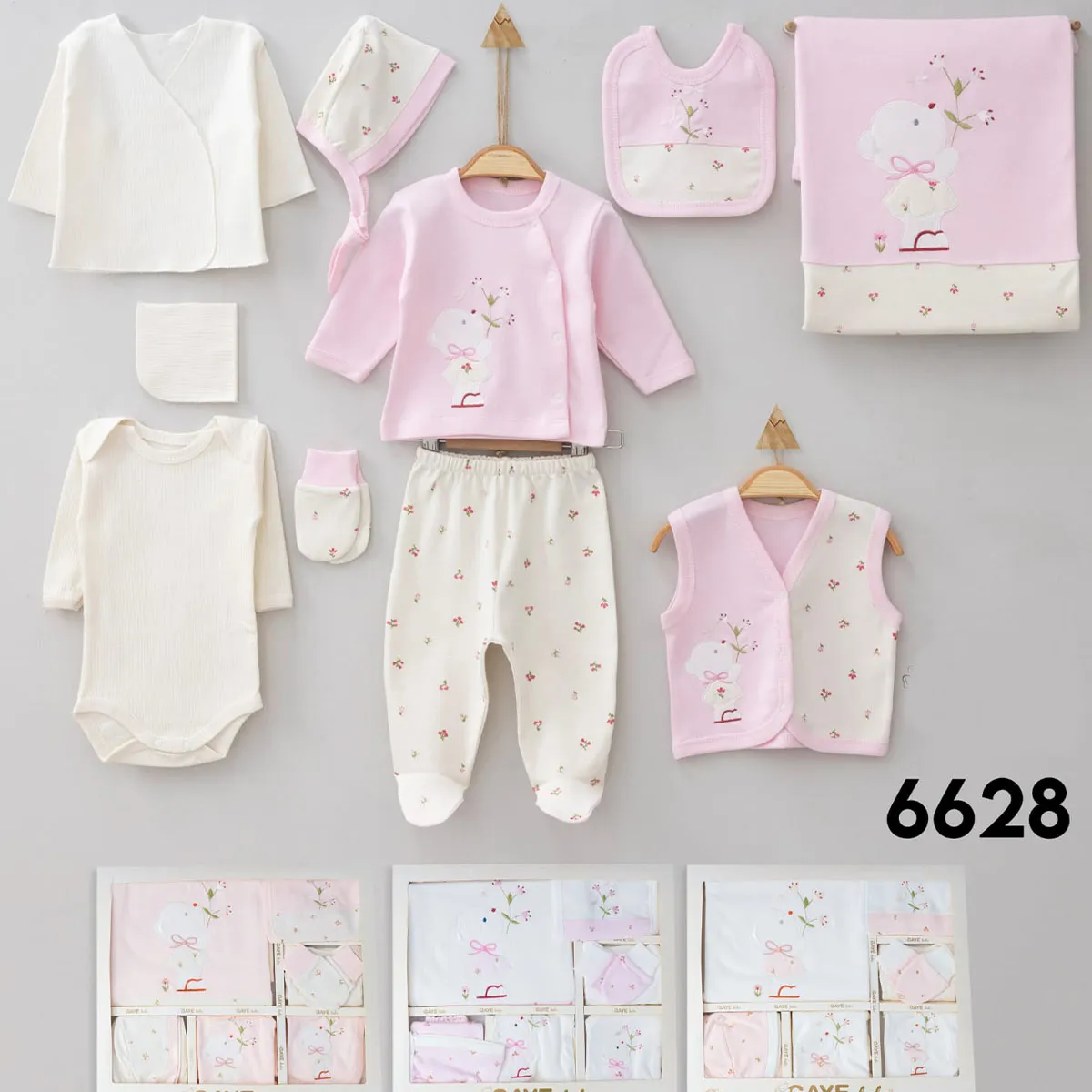 Newborn Going-Home Set — Embroidery, Floral motif, Rabbit motif — Set pieces: 10 — 0-3 months — 6628GB