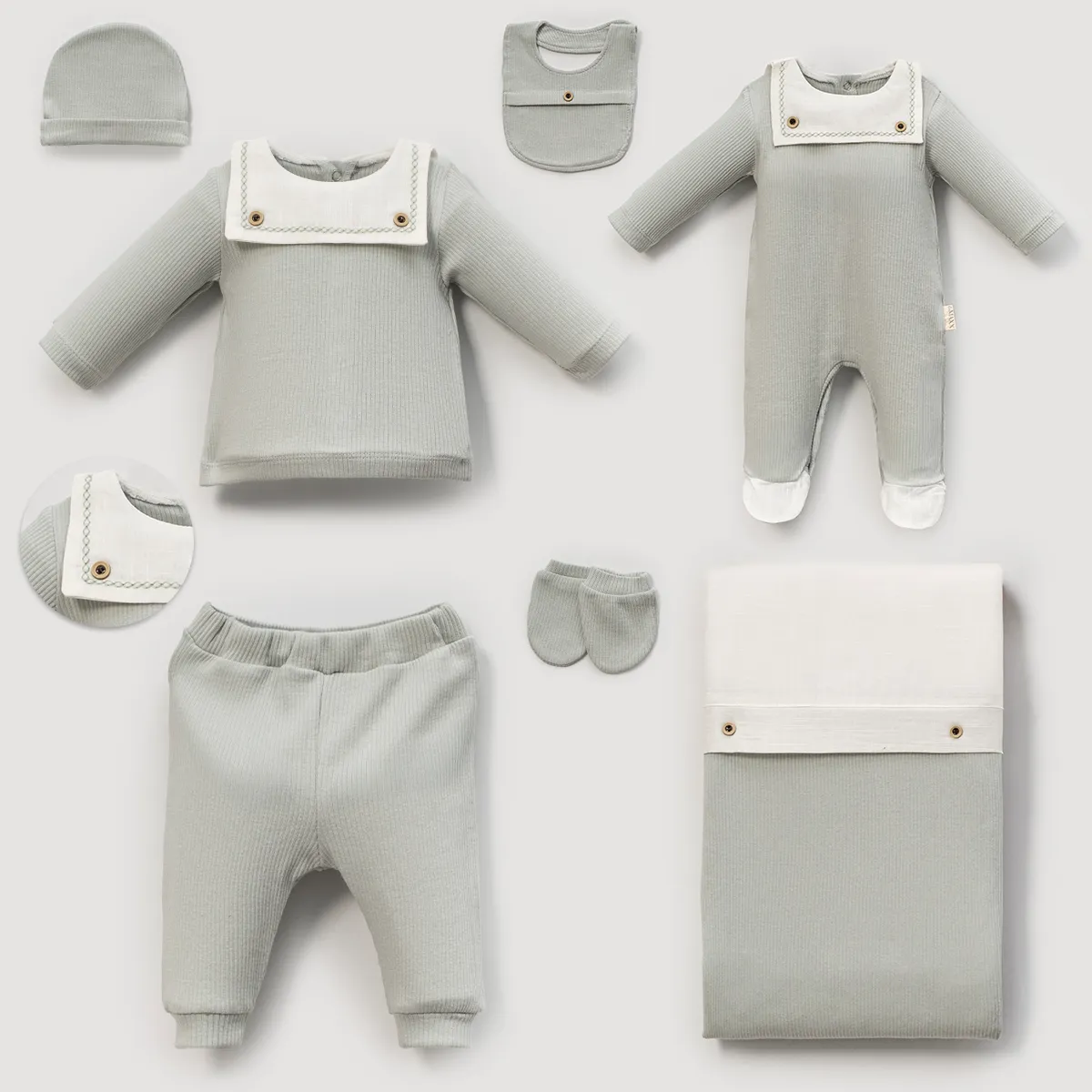 Newborn Going-Home Set — Ribbed texture, Boxed packaging — Set pieces: 7 — 0-3 months — 583118LV