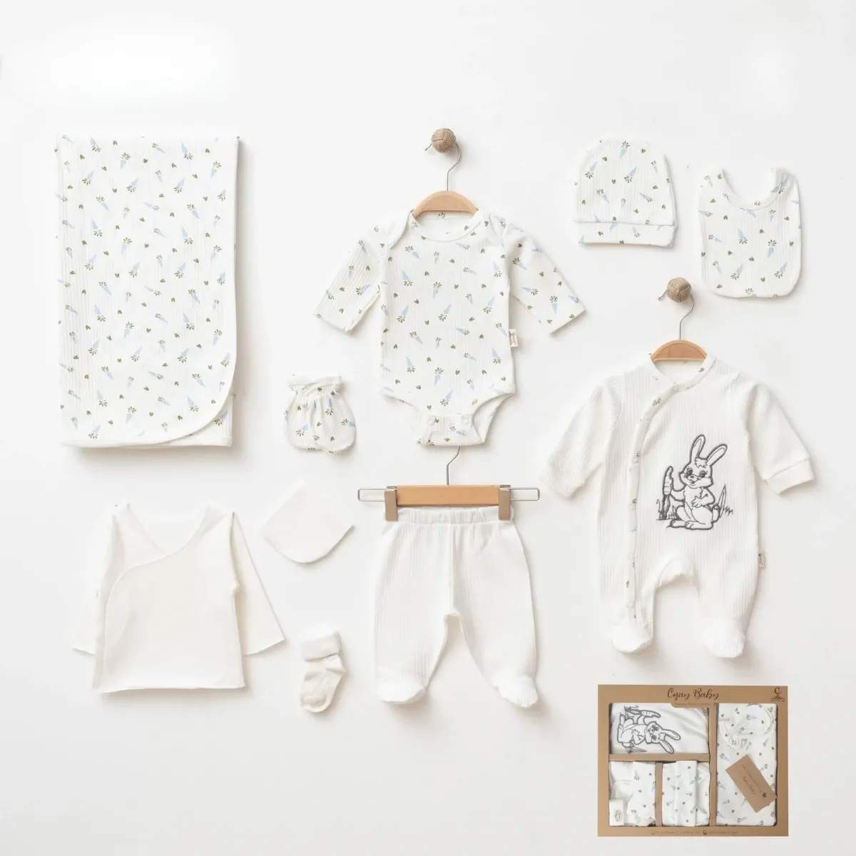 Newborn Going-Home Set — Embroidery, Rabbit motif — Set pieces: 10 — 0-3 months — 26202CY