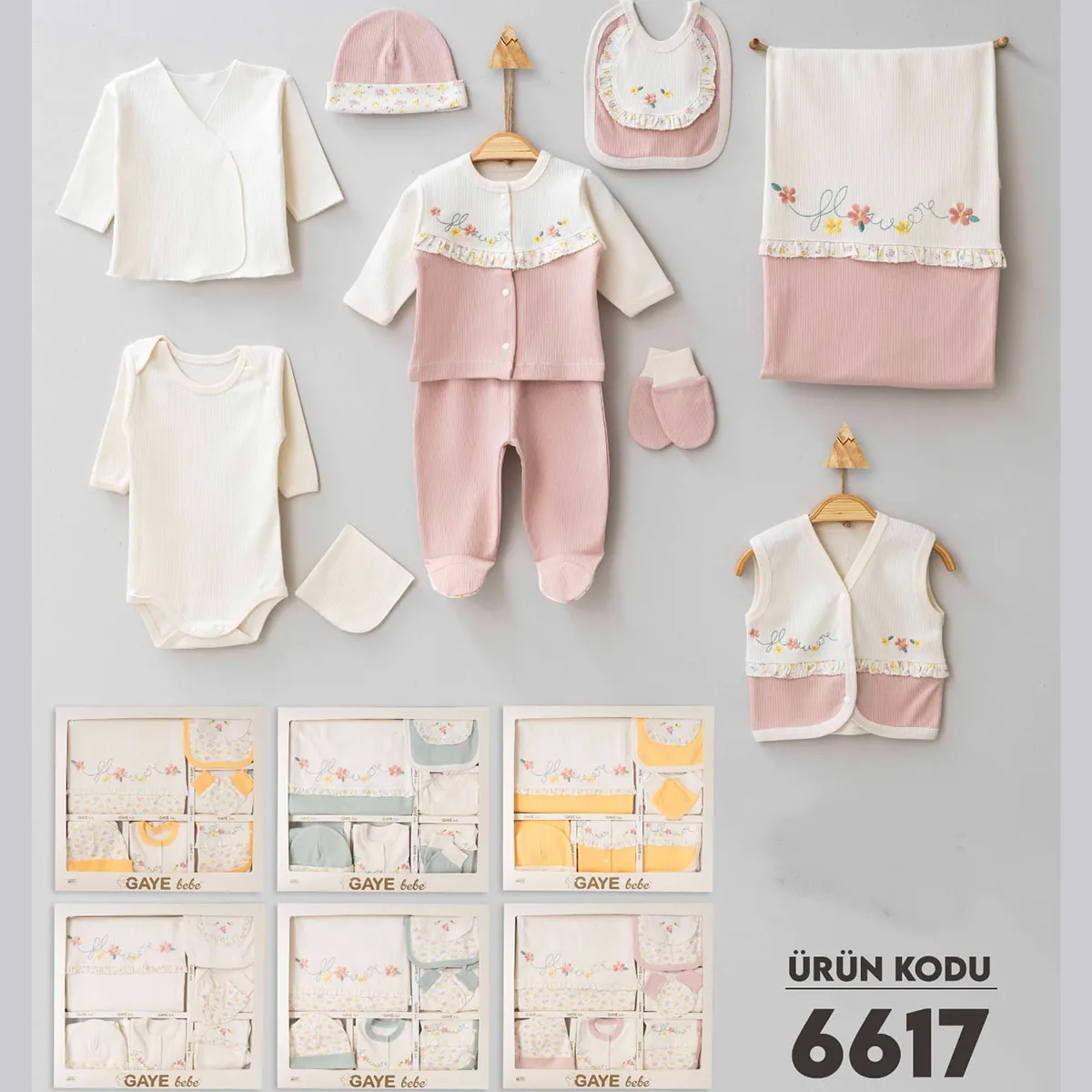 Newborn Going-Home Set — Embroidery, Floral motif — Set pieces: 10 — 0-3 months — 6617GB