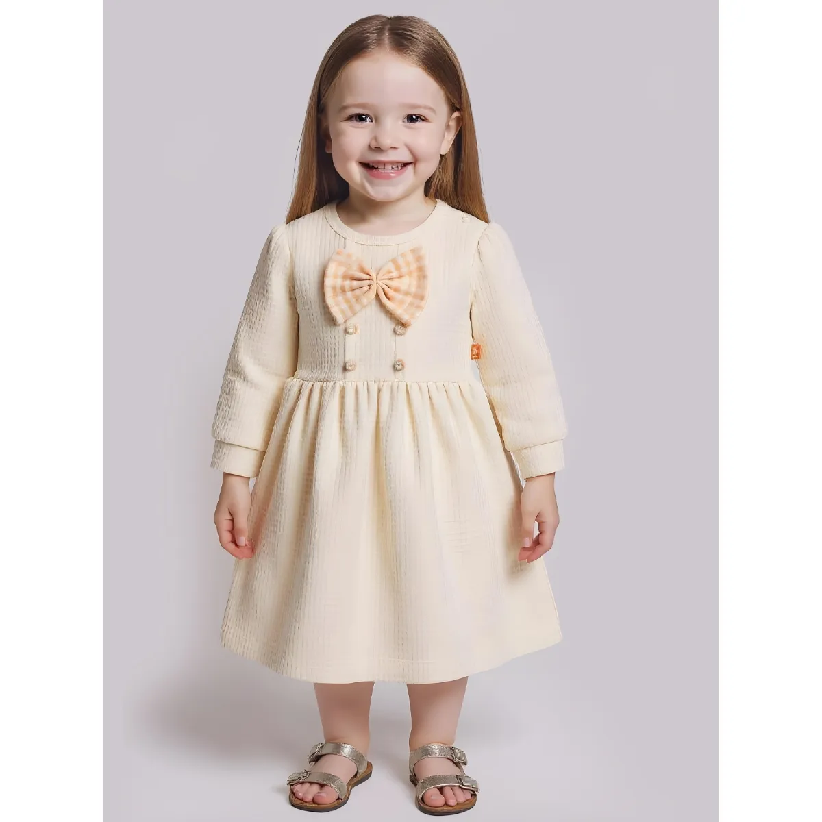 Dress — Bow detail, Jacquard, White — 9-24 months — 2507BB