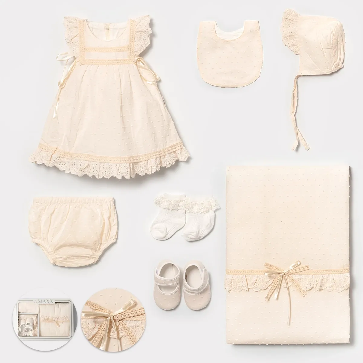 Newborn Going-Home Set — Lace detail, Polka dots — Set pieces: 6 — 0-3 months — 583150LV
