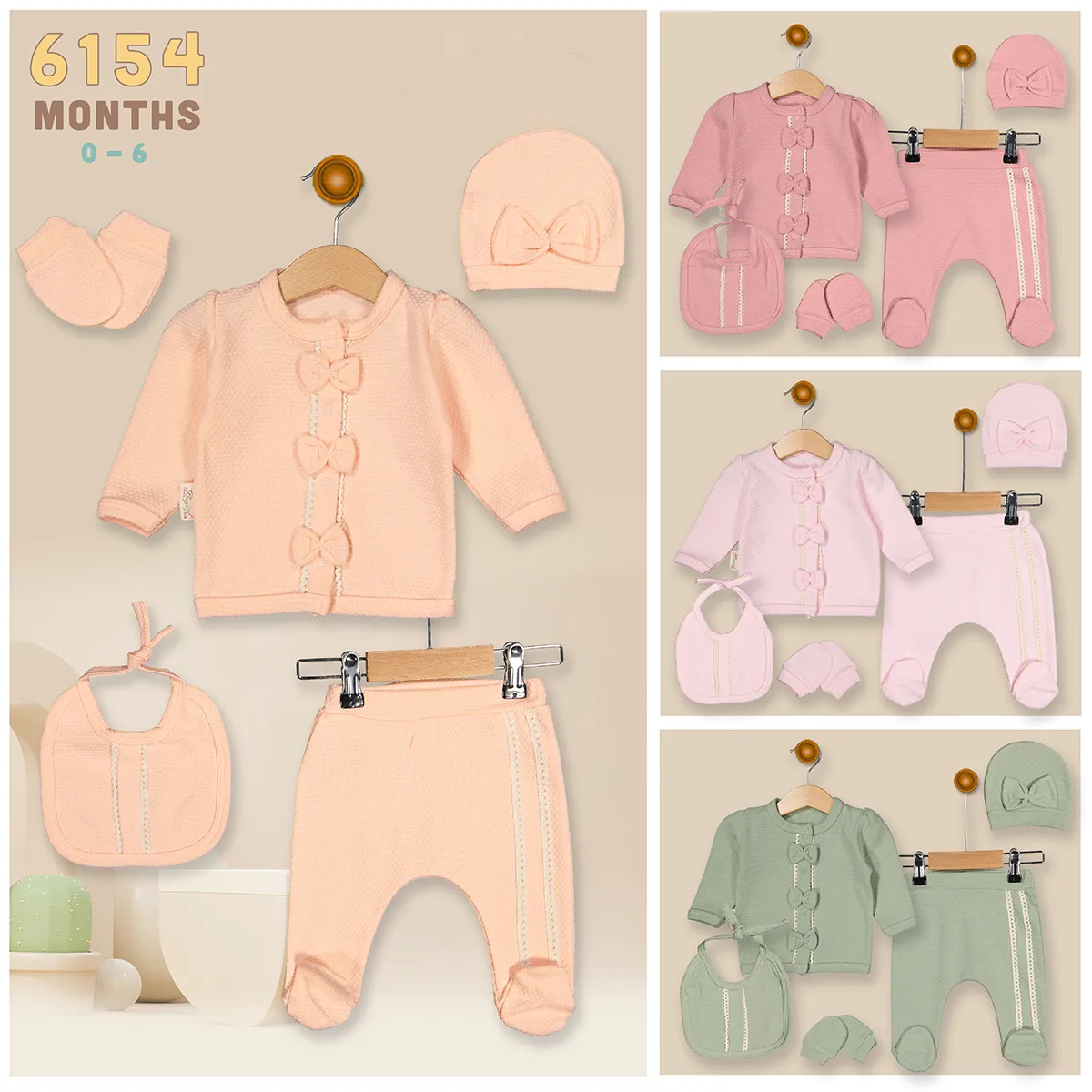 Newborn Going-Home Set — Bow detail, White — Set pieces: 5 — 0-3 months — 6154BB