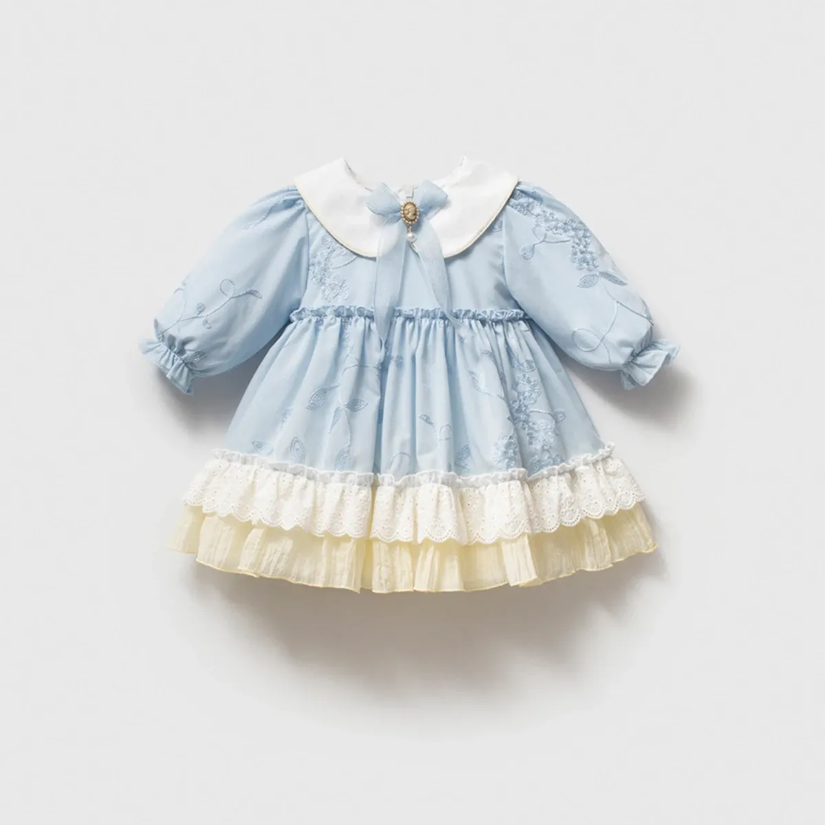 NOYNOY baby girl dress 9–24 months – Ruffled skirt, double collar detail