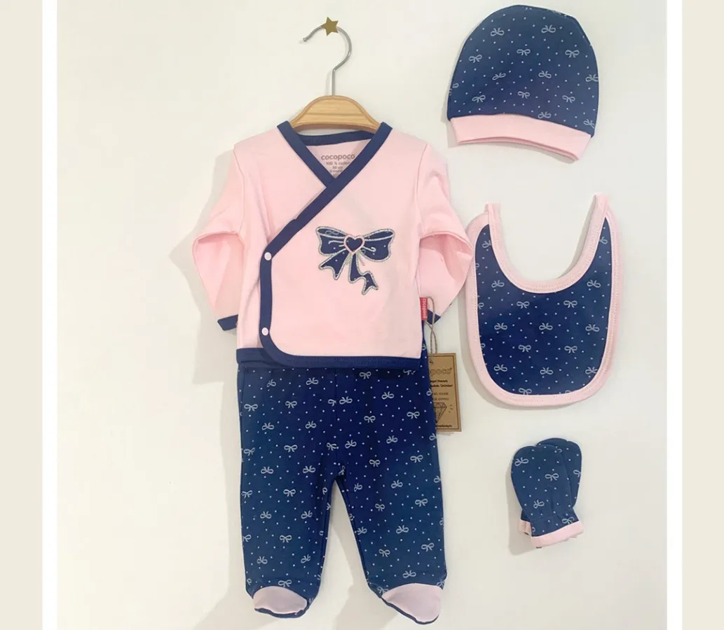 Newborn Going-Home Set — Bow detail — Set pieces: 5 — 0-3 months — 0934CC