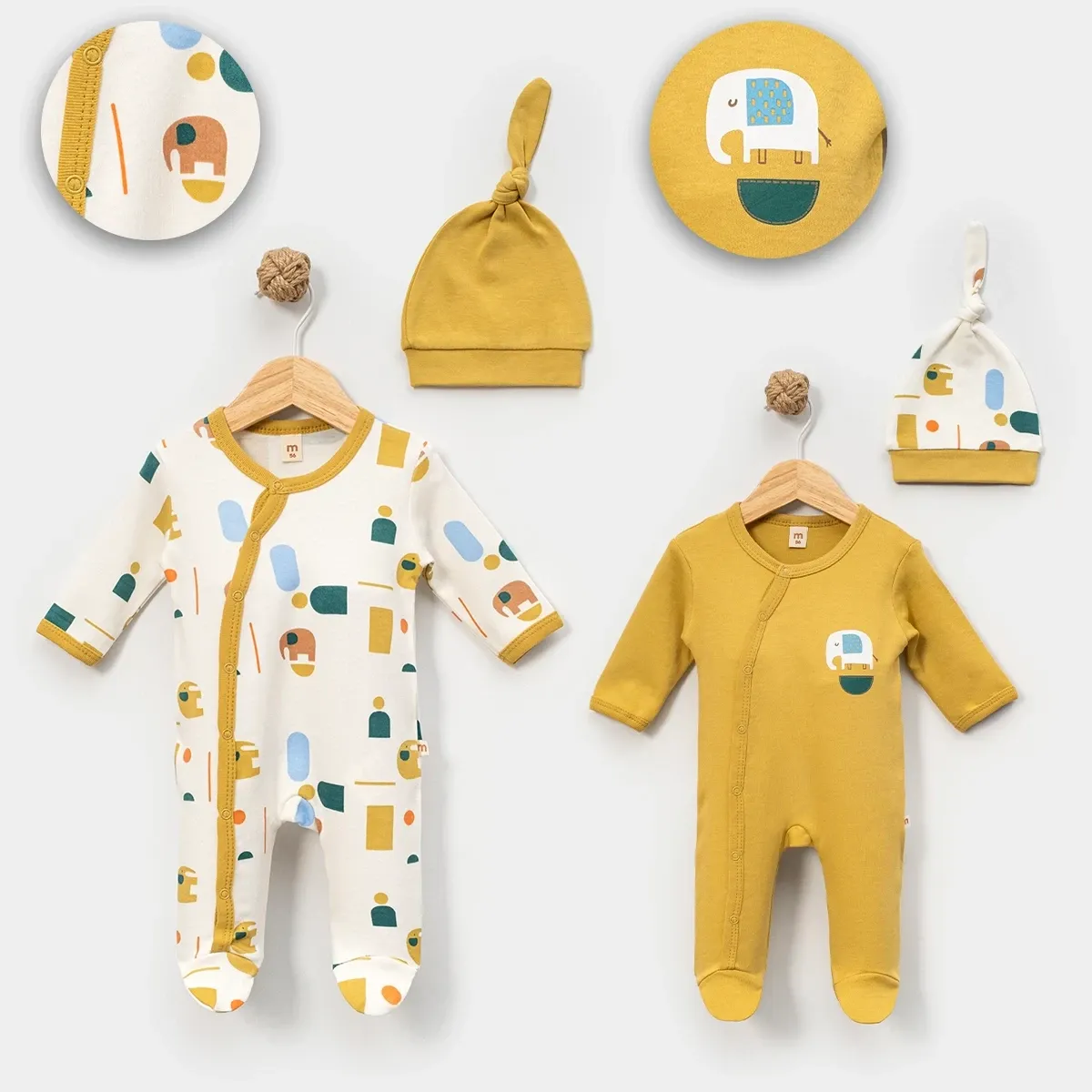 Baby Jumpsuit — Print, Elephant motif — Set pieces: 2 — 0/3-3/6 months — 5070MS