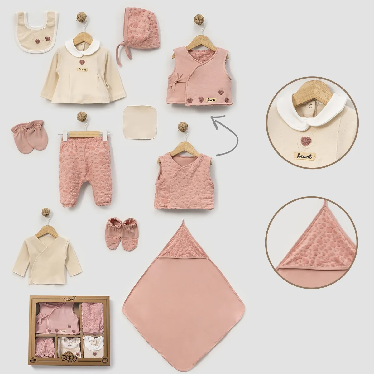 Newborn Going-Home Set — Heart motif, Jacquard, Jersey — Set pieces: 10 — 0-3 months — 10027BK