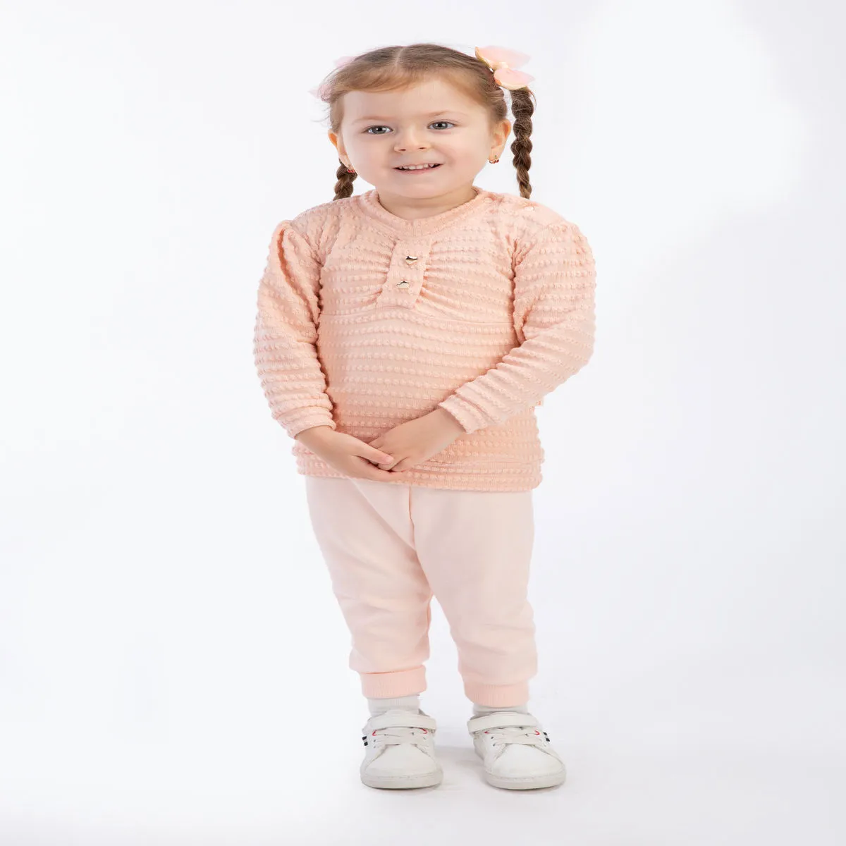 Girls' Outfit Set — Heart motif, Button fastening, White — 9-12-18-24 months — 2422BB