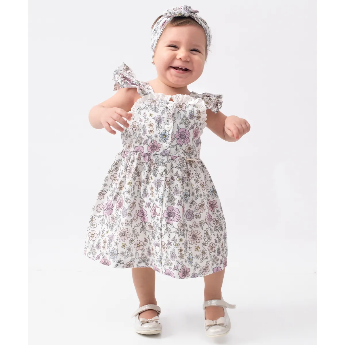 Dress — Button fastening, Broderie detail — 6-9-12-18 months — 850PS