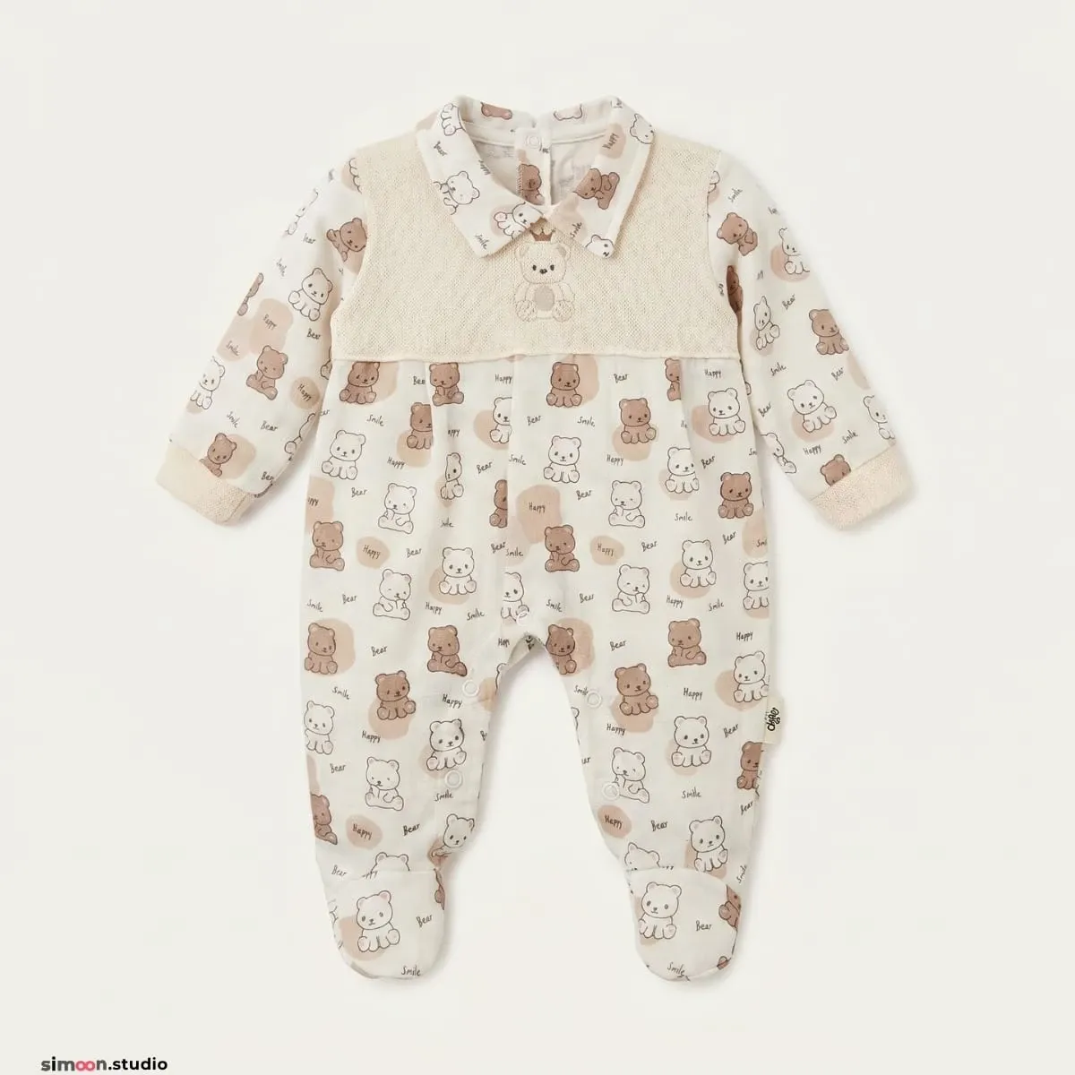 Baby Jumpsuit — Knit fabric, Bear motif — 0-3 months — 20019BK