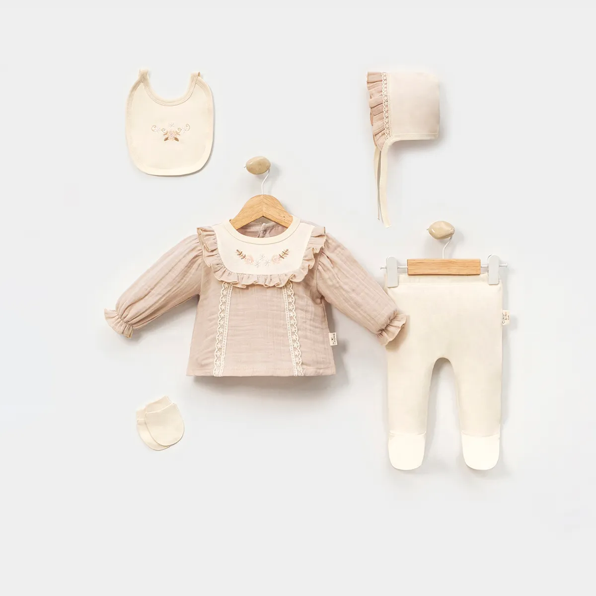 Newborn Going-Home Set — Muslin, Embroidery — Set pieces: 5 — 0-3 months — 2099MC