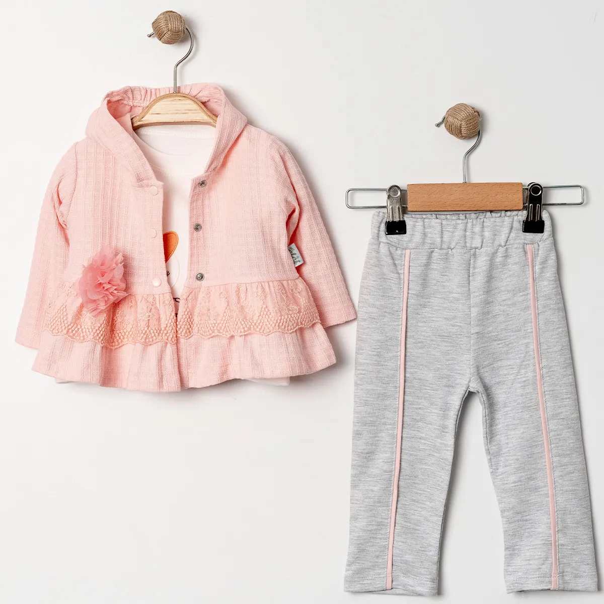 Girls' Outfit Set — Tulle detail, Rabbit motif — Set pieces: 3 — 3-6-9-12 months — 7033LG